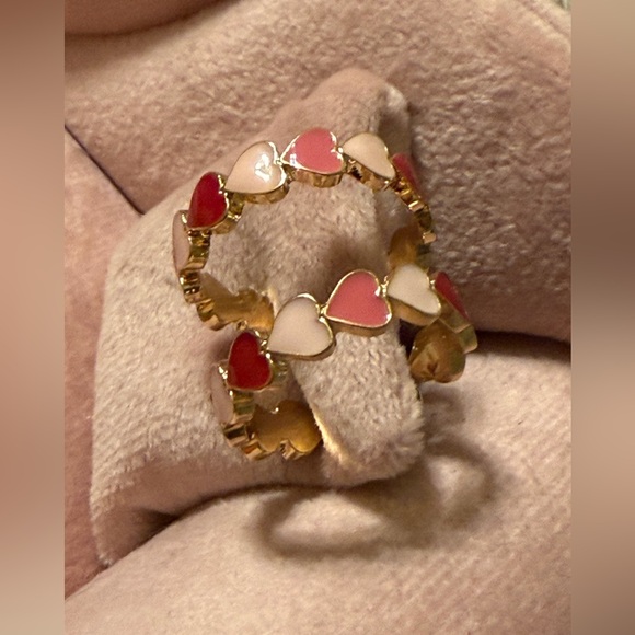 Pink & Red Heart Hoop Earrings w/ Gold Tone NWT - Picture 2 of 6